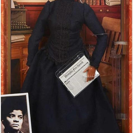 Barbie Inspiring Women Doll, Ida B. Wells Collectible with Blue Dress & Newspaper Accessory