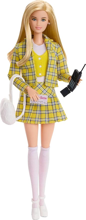 Barbie Signature Doll, Clueless Cher Collectible in Yellow Plaid Suit with Backpack, Cell Phone, & Learner’s Permit Accessories