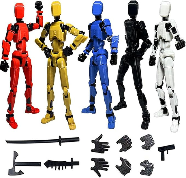 (Assembly Completed) T13 Action Figures Set Lucky Dummy Nova 13 Action Figure Robot Anime Stick Figures Fidget Toys for Boys Multi Movable Joints Gifts Toys for Kids (5Pack)