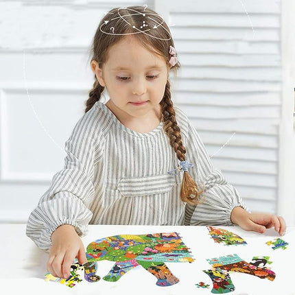 Puzzles for Kids Ages 4-8,8-10 and Adults, Elephant Animal Shaped Jigsaw Puzzles 200 Pieces for Wall Home Decor
