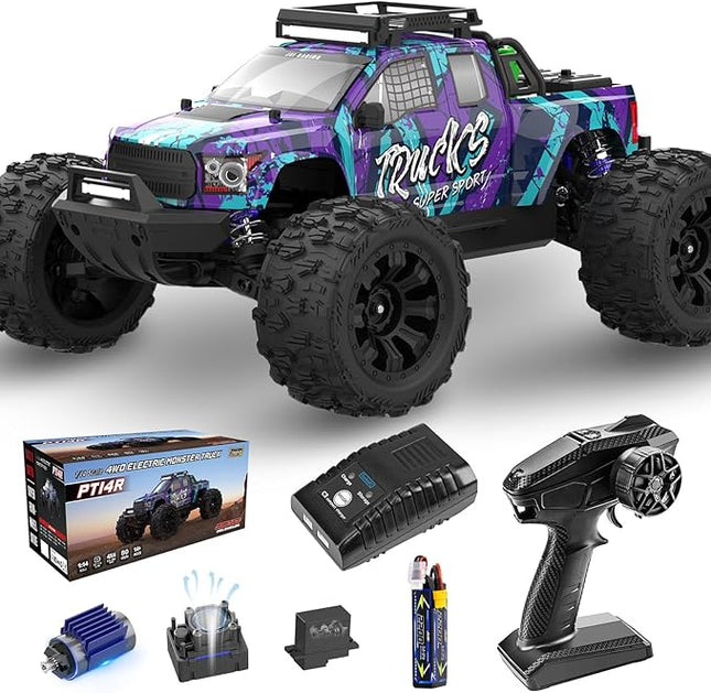 1:14 Brushless RC Trucks for Adults,Max 50mph Electric Off-Road Monster Truck,High Speed 4X4 Remote Control Car with 25W Fast Charger,Waterproof RC Truck with 3S Lipo