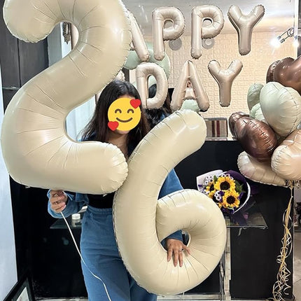 Smlpuame 40 Inch Beige Number 2 Balloons for 2nd Birthday Decorations Boys Girl, Giant Self-Sealing Cream Foil Number 0-10 White Sand Balloon for Women Men Party Anniversary Baby Shower Supplies