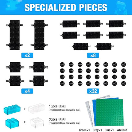 595 Pieces Building Bricks, Building Bulk Block with 4 Packs 5" x 5" Stackable Plates and 46PCS Wheel Accessory - Compatible with All Major Bricks, Gfits for Kids - 18 Shape/16 Color