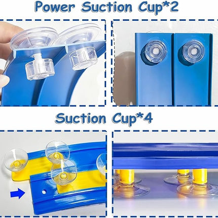 15FT Flexible Race Track for Kids - 2 Lane Blue Car Track for Toy Cars with 4 Race Cars & Suction Cups, Foldable Flex Track Set Compatible with 1/64 Scale Models for Boys Girls 3+