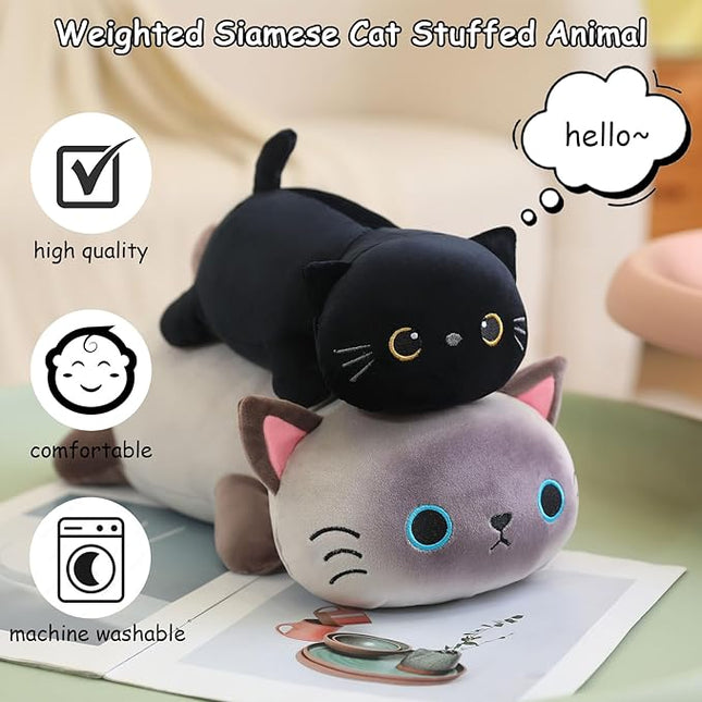 SQEQE Weighted Siamese Cat Plush, Weighted Siamese Cat Stuffed Animal, Cute Plushies Soft Pillow Toy Gift for Kids Adults 23.6 Inch, 3.1 Lbs