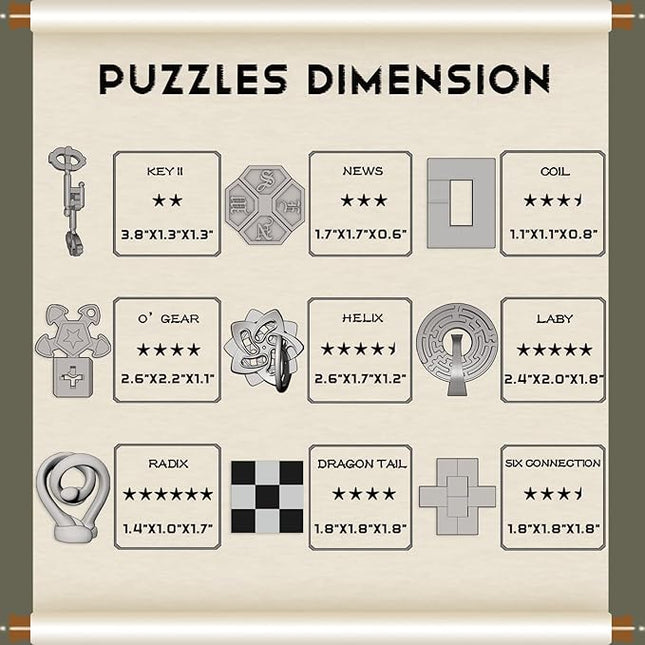 9PCS IQ Puzzle Box Set - Metal & Wood Brain Teaser Games, Decryption Lock Toys for Adults & Teens. Ideal Gift for Christmas, Valentine's Day, Birthday, Anniversary & Family Party Game