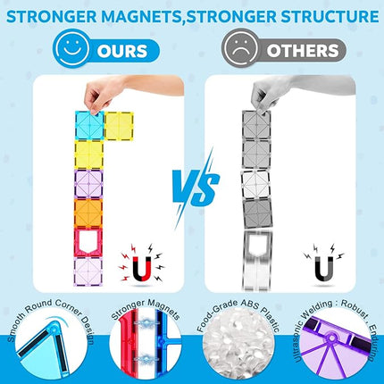 Ryoichi 138PCS Magnetic Building Tiles Set with 2 Cars, STEM Educational Construction Blocks & Montessori Learning Toys for Kids Ages 3-9+ Years