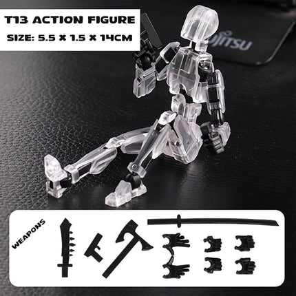 4-Pack Mini Action Figures Set - Assembled Robot Anime Figures with Movable Joints - Fidget Toys for Boys and Girls (Grey, Transparent, Blue, Black)