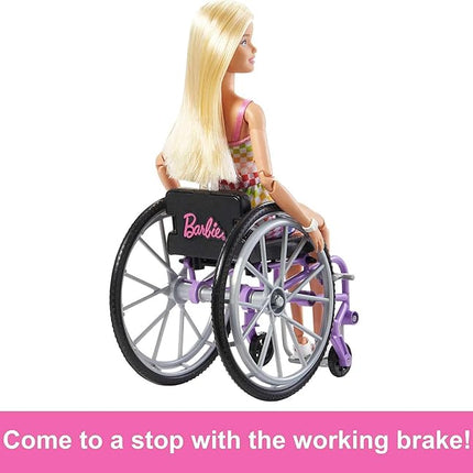 Barbie Doll with Wheelchair and Ramp, Kids Toys and Gifts, Blonde, Barbie Fashionistas, Rainbow Romper, Clothes and Accessories