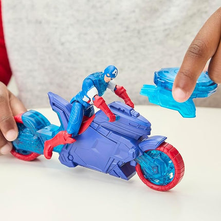 Marvel Avengers Epic World of Action Captain America Shield-Shot Cycle, 4-Inch (10 cm) Figure & Toy Motorcycle Playset, Super Hero Toys for Kids, 4+