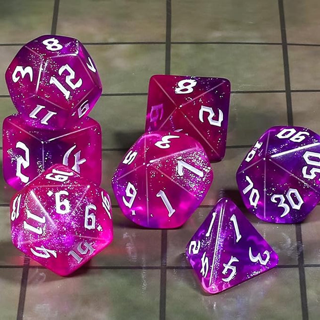 CiaraQ DND Polyhedral Dice Set for Dungeons and Dragons RPG MTG Role Playing Table Games-with 1 Dice Pouch (Purple + Red + Glitter)