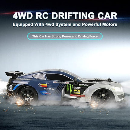 YUZ Remote Control Car RC Drift Car 1:16 Scale 4WD 18KM/H High Speed 2.4GHz 4 Model Vehicle with LED Lights Spray Racing Sport Toy Car for Adults Boys Girls Kids Gift Rechargeable Batteries, Gray