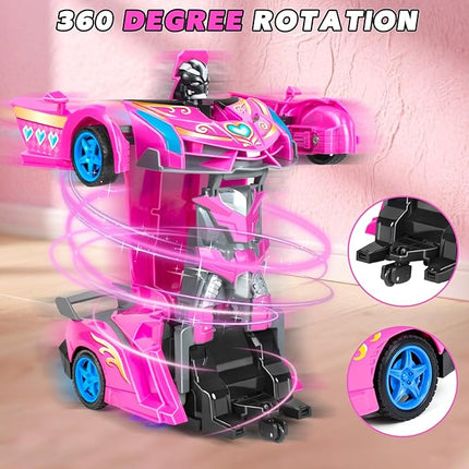 Remote Control Car for Girls, Robot RC Cars - 2 in 1 Racing RC Princess Car Toy One Button Deformation & 360°Drifting for Kids Ages 3 4 5 6 7 8-12 Birthday Gifts