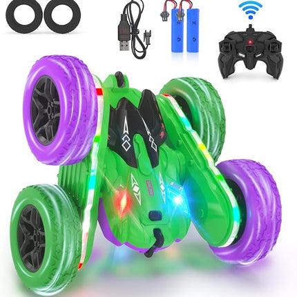 Remote Control Car, RC Cars, RC Stunt Car Toys with New Upgraded Strip Light & Headlight, RC Cars for Boy Girl Gifts with 2.4Ghz, 600mAh, 4WD, 90 Min Playtime, 360° Rotating, Double Sided
