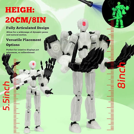 T13 Action Figure Assembly Completed, T13 Multi-Jointed Movable Robot Action Figure Set,Collectors Desktop Decorations for Game Lovers Toys (White Luminous Green, 8IN)