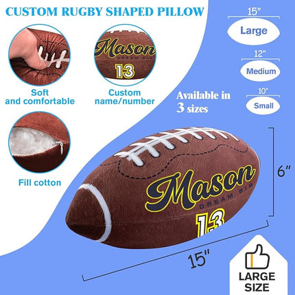 Baosity Custom Football Pillow with Text Plush Toy for Kids Stuffed Football Creative Room Decor Fluffy Sports Toy Personalized Birthday Christmas Party Gifts for Boys Girls Toddler Kids