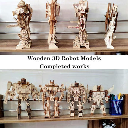 3D Wooden Robot Puzzle,4 Piece Set Wood Crafts DIY Assembly Puzzle,Wooden Robot Model Kits,3D Wood STEM Toys for Adults & Teens Christmas Birthday Gifts,Room Décor