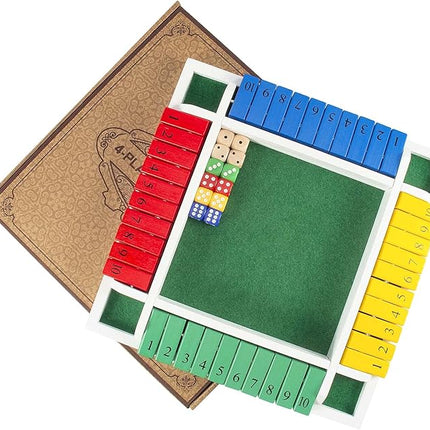 AMEROUS Shut The Box Dice Game-12 inches-Colorful Design-1-4 Players-12 Dice-Gift Package, Classic 4 Sided Wooden Board Game for Adults Kids, Classics Board Game