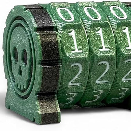 Life Counter Health Tracker for Board Games, TTRPGs, and Card Games with Skull Symbol, Compatible with MTG, 3 Green Wheels with White Numbers