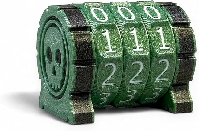 Life Counter Health Tracker for Board Games, TTRPGs, and Card Games with Skull Symbol, Compatible with MTG, 3 Green Wheels with White Numbers