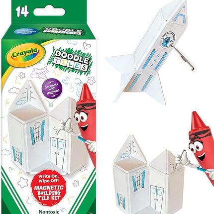 CreateOn Crayola Doodle Magnetic Tiles, Building Set for Kids, Magnetic Building Toys for Kids, STEM Travel Toys for Boys and Girls Ages 3+, 14-Piece Set (Doodle)