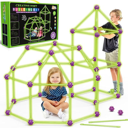 Glow In The Dark Fort Building Kit for Kids,STEM Construction Toys, Educational Gift for 4 5 6 7 8 9 10 11 12 Years Old Boys and Girls,Ultimate Creative Set for Indoor & Outdoors Activity,140 Pcs
