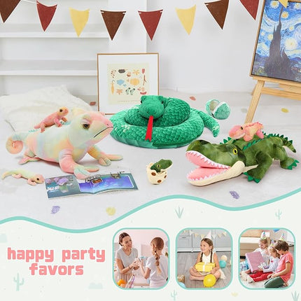 MorisMos 27" Giant Chameleon Stuffed Animal with 4 Baby Lizard Plush Toys for Kid Girl Boy,Realistic Rainbow Chameleon Plush Mama & Baby Lizard Stuffed Animals Gift for Birthday Decor,CE/CPC Certified