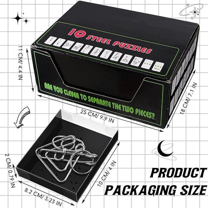 Yilloog 24 Packs Large Metal Puzzle Bulk Iq Wire Metal Puzzles with Paper Box Gift Package Educational Puzzle Toys Valentine Gifts Easter for Party Favor Teens Adults Challenge Gifts(Black)
