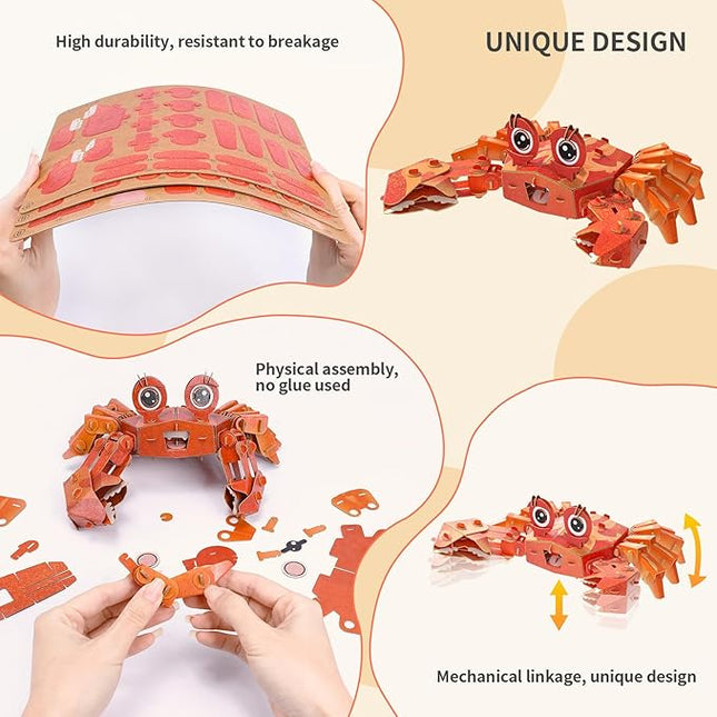 3D Puzzles for Kids Ages 8-13 – Eco-Friendly DIY Educational Toy for Boys and Girls,Creative Brain-Teaser Puzzles,Crab Rompecabezas 3D, Ideal Birthday