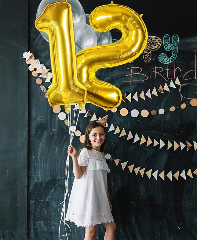 Smlpuame 40 inch Number Balloon 0-9 Gold Large Number 12 Balloons,Digital Balloons for Birthday Party Celebration Decorations Supplies, Helium Foil Number Balloons for Wedding Anniversary