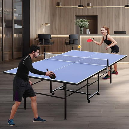Table Tennis Table 4.5 FT / 6 FT / 8 FT / 9 FT Foldable Portable Ping Pong Table with 2 Table Tennis Paddles 3 Balls and Net for Indoor Outdoor Games