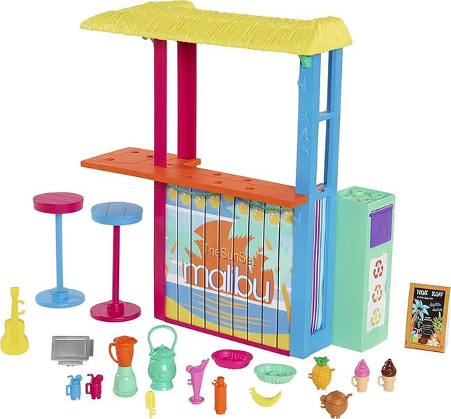 Barbie Loves The Ocean Playset, Beach Shack with 18+ Accessories Including Stools, Food & More, Made from Recycled Plastics