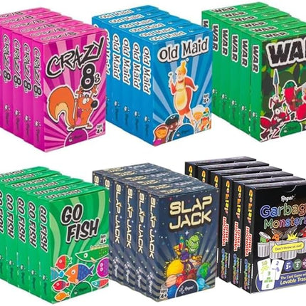 Regal Games Card Games for Kids - Go Fish, Crazy 8's, Old Maid, Slap Jack, Garbage Monsters, War - Simple & Fun Classic Family Table Game Sets (6 x 6)