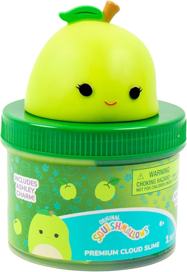 Original Squishmallows Ashley The Apple Premium Cloud Slime, Green Apple Scent, 8 oz. Jar Storage Container with Figurine Topper, Rubber Charm, Goodie Bags Stuffers, Kids Party Favors, Sensory Toys