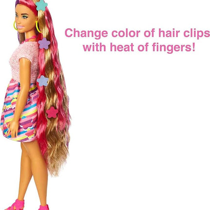 Barbie Totally Hair Doll, Flower-Themed with 8.5-inch Fantasy Hair & 15 Styling Accessories (8 with Color-Change Feature)
