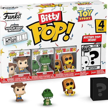 Funko Bitty Pop Toy Story - Woody, Rex, Slinky Dog and A Surprise Mystery Mini Figure - 0.9 Inch (2.2 Cm) Collectable - Stackable Display Shelf Included - Gift Idea - Cake Topper