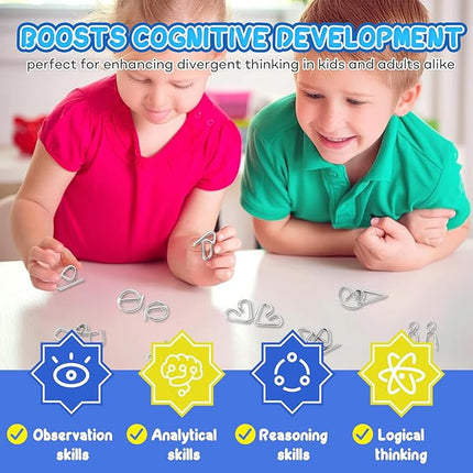 Metal Brain Teaser Puzzles Ring Educational Toys, Steel IQ Games Physics Mind Metal Puzzles for Adults, Unlock Interlock Game, Brain Teaser Puzzle for Party Favor Kids (A+B+C)