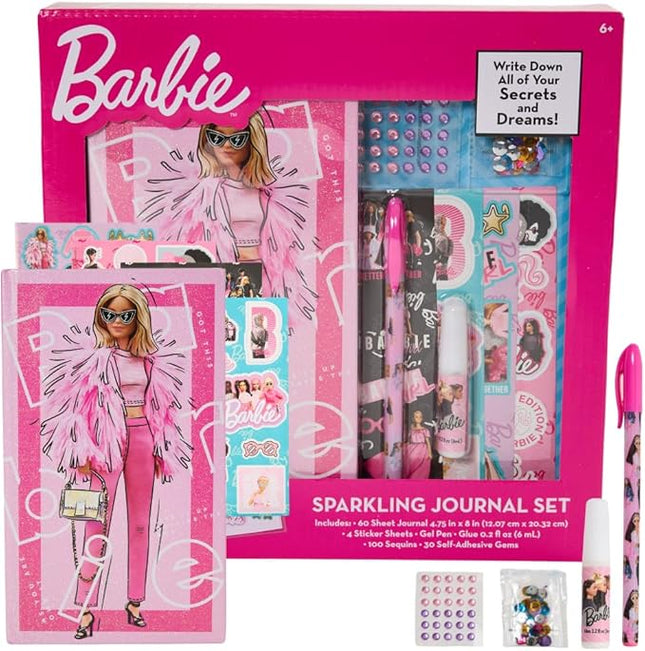 Barbie Sparkle Journal Set for Kids, Journal Kit with Stickers and Gems