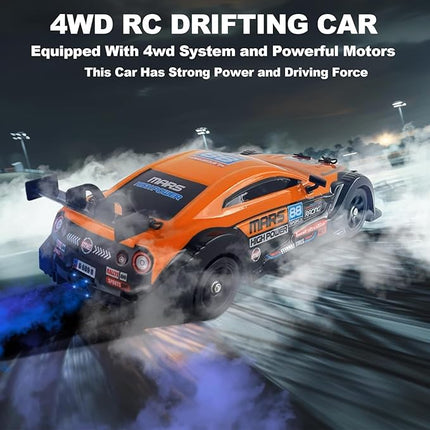 YUZ RC Car RC Drift Car 1/16 Scale 2.4GHz 4WD 18KM/H High Speed Remote Control Car with LED Lights Spray Racing Toy Car for Adults Boys Girls Kids Gift Rechargeable Batterie Drifting Tires