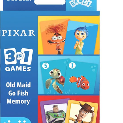 Bicycle Disney and Pixar 3-in-1 Card Games, Old Maid, Go Fish & Memory, Featuring Toy Story, Finding Nemo & Inside Out Characters, Kids Card Games Ages 4+, Family Games for 2-6 Players