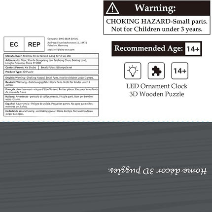 3D Wood Puzzle LED Tower Clock, 3D Puzzle Building Desktop Clock Model DIY Architectural Building Blocks (LED-TC01 Wood)