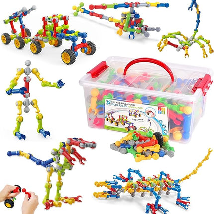 170 Pcs STEM Building Toys for Kids Ages 4-8, Building Blocks Educational Construction Engineering Building Kit for Ages 3 4 5 6 7 8 9 Year Old Creative Kids Games, Christmas Birthday Gifts Boys Girls