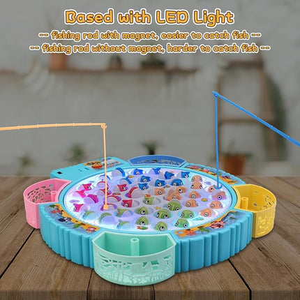 Light Up Fishing Game Toys, Rotating Board Game with Music Including 45 Fishes and 8 Fishing Poles, Party Game Toys for Kids Age 4 5 6 7 8 and Up