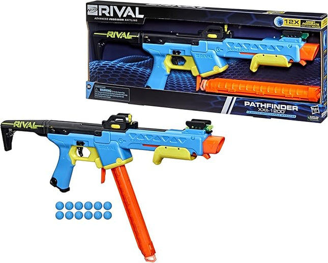 Nerf Rival Pathfinder XXII-1200 Blaster, Most Accurate Rival System, Adjustable Sight, 12-Round Magazine, 12 Rival Accu-Rounds