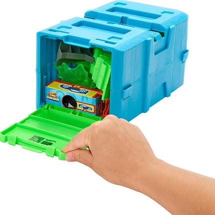 Hot Wheels Toy Car Track Set, Track Builder Toxic Super Jump Playset with 1:64 Scale Vehicle & 10 Component Parts in Modular Storage Box