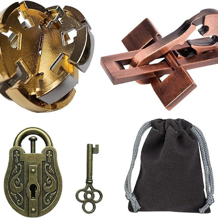 3D Unlock Interlocking Puzzle, Metal Hole Lock, Adult Educational Toy, IQ Puzzle, 3 Combinations, 3 Pack