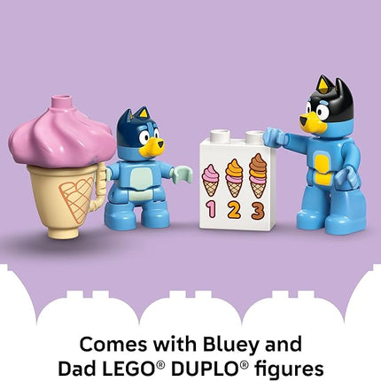 LEGO DUPLO Bluey Ice Cream Trip with Bluey - Toddler Toy for Kids, Boys, and Girls Ages 2+ - Includes Bluey Figure and Ice Cream Toy Stand - Sensory Toy for Pretend Play - Preschool Gift Idea - 10458