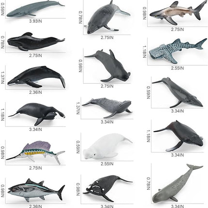 16PCS Mini Shark Sea Ocean Animal Sea Creatures Toys for Cake Topper Marine Animal Figures Toy Bath Toys Educational School Project for Kids Toddlers