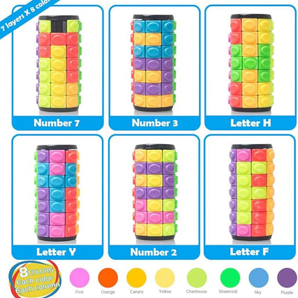R.Y.TOYS Rotate and Slide Puzzle-Design Patent,Fidget Toys(Restore Order/Create Patterns) 8 Colors,7 Layers-Detach Piece for Quick Play,Brain Teaser,Sensory Toys,Birthday Gifts,Easter Basket Stuffers