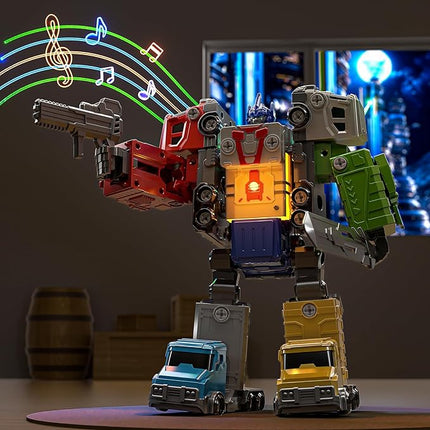 Toys for Ages 5-7, 5-in-1 Take Apart Vehicle Trucks Transform to Robot, 4 5 6 7 Year Old Boy Christmas Birthday Gift Ideas, Robot Toys with Light and Sounds for Kids 5-7